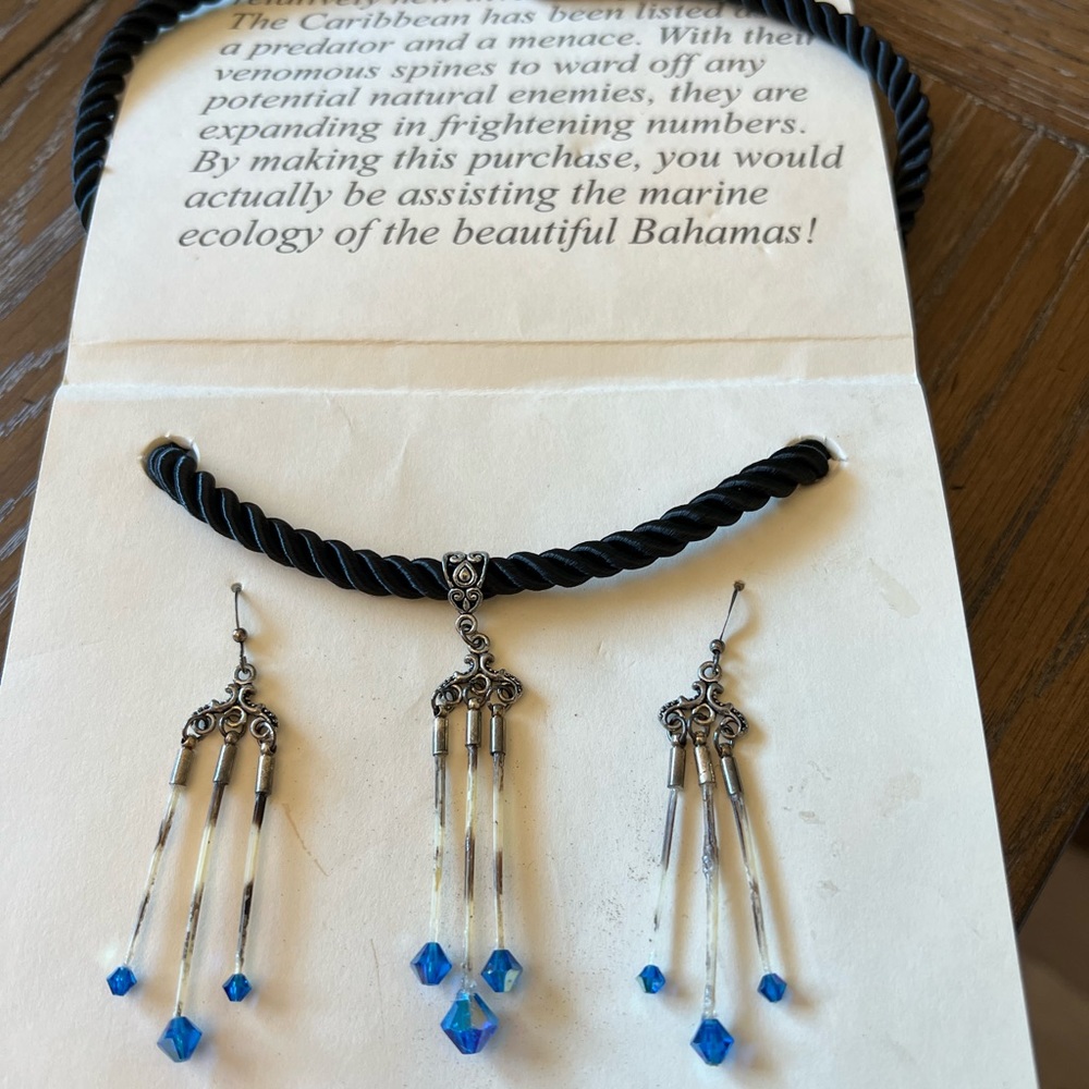 Lionfish spine earrings and necklace set